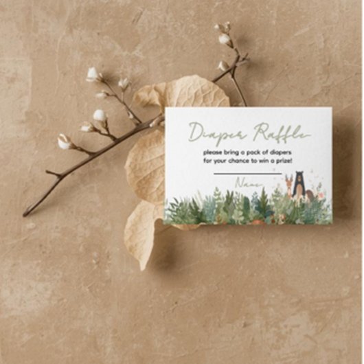 minimalist woodland baby shower diaper raffle card エンクロージャーカード