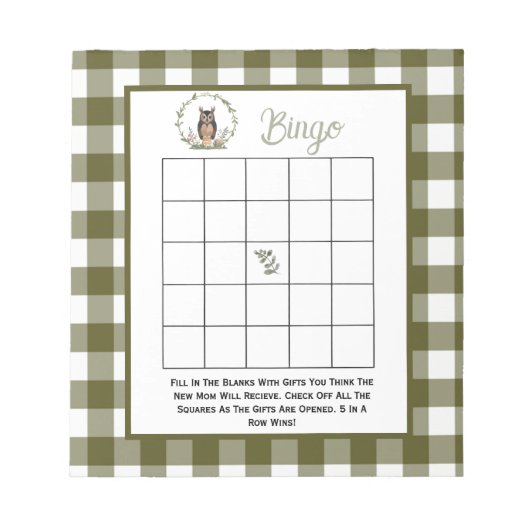 Minimalist Woodland BIngo game ノートパッド (正面)