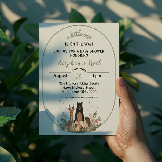 Minimalist Woodland Theme Baby Shower Invitation 招待状