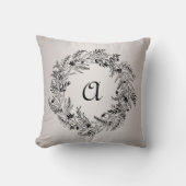 Minimalist Wreath Botanical Letter A Monogram クッション (正面)