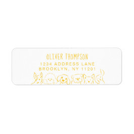 Minimalist Yellow Cute Dogs Sketch Return Address ラベル