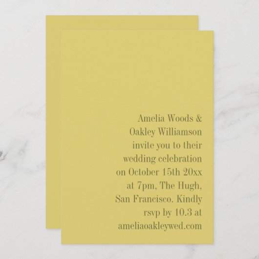 Minimalist Yellow Elegant Stylish Modern Wedding 招待状 (正面/裏面)
