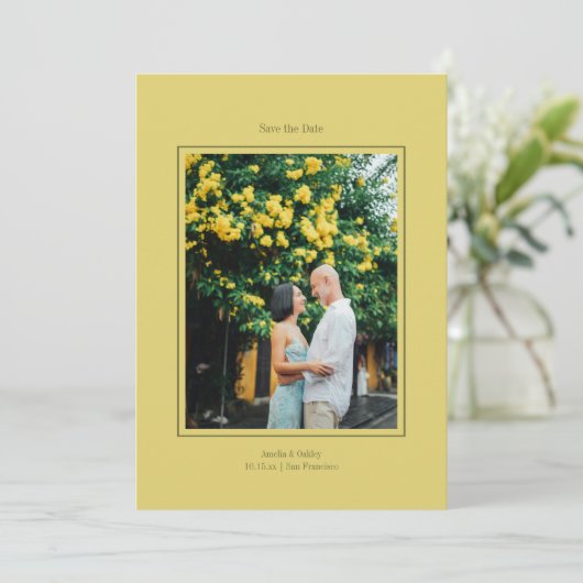 Minimalist Yellow Elegant Wedding Custom Photo セーブザデート (スタンド正面)
