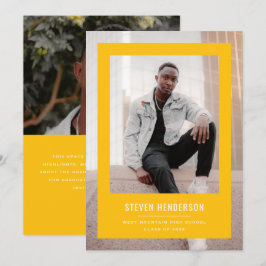 Minimalist Yellow Frame Graduation Announcement 招待状
