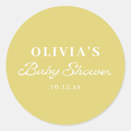Minimalist Yellow Retro Script Baby Shower Custom ラウンドシール