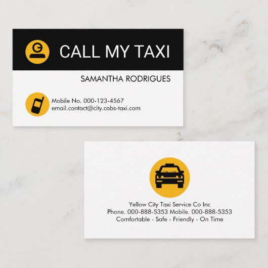 Minimalist Yellow Taxi Cab Driver 名刺 (正面/裏面)