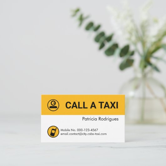 Minimalist Yellow Taxi Cab Layers 名刺 (スタンド正面)