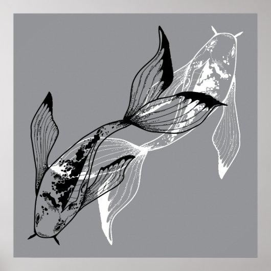 Minimalist Yin Yang Koi Fish ポスター (正面)