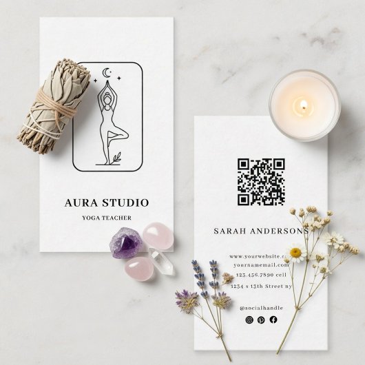 Minimalist Yoga Teacher Business Card with QR Code 名刺