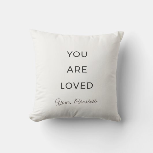 Minimalist You Are Loved Neutral Throw Pillow クッション (正面)