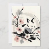 Minimalist Zen Ink Bunny Cherry Blossoms 案内状 (正面)