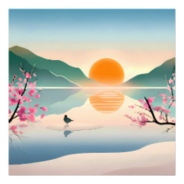 Minimalist Zen Sunrise Lake  フォトプリント