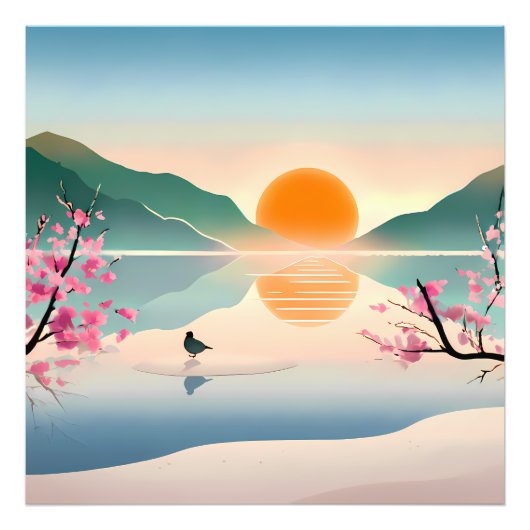Minimalist Zen Sunrise Lake  フォトプリント (正面)