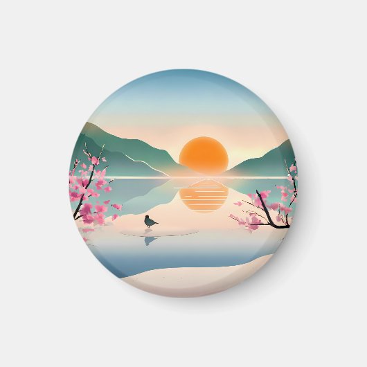 Minimalist Zen Sunrise Lake  マグネット (正面)