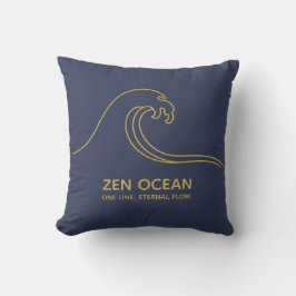 Minimalist Zen Wave - Abstract Ocean Line クッション