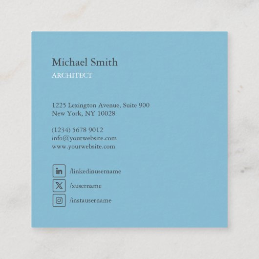 minimalista bloques geométricos azul elegante スクエア名刺 (裏面)