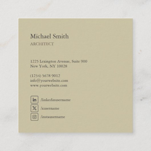 minimalista bloques geométricos verde elegante スクエア名刺 (裏面)