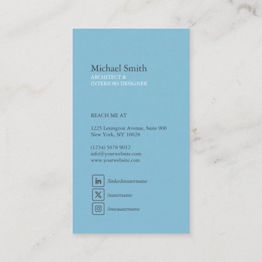 minimalista moderna elegante azul arquitecto 名刺 (裏面)