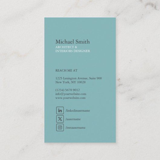 minimalista moderna elegante turquesa arquitecto 名刺 (裏面)