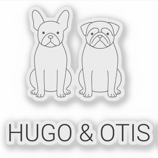 MinimalistFrenchie & Pug Custom Name Vinyl Sticker シール (正面)
