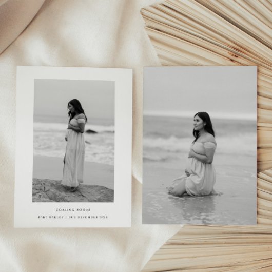 Minimalistic 2-Photo Black White Baby Pregnancy 案内状