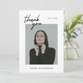 Minimalistic 2-Photo Black White Script Graduation サンキューカード (スタンド正面)