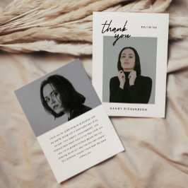 Minimalistic 2-Photo Black White Script Graduation サンキューカード