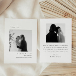 Minimalistic 2-Photo Black & White Wedding Custom サンキューカード