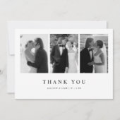 Minimalistic 3-Photo Black & White Wedding サンキューカード (正面)