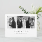 Minimalistic 3-Photo Black & White Wedding サンキューカード (スタンド正面)