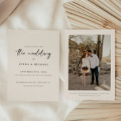 Minimalistic Beige Script Wedding Photo 招待状