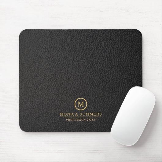 Minimalistic Black Leather Text Custom Monogram マウスパッド (マウス)