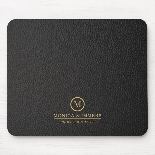 Minimalistic Black Leather Text Custom Monogram マウスパッド (正面)