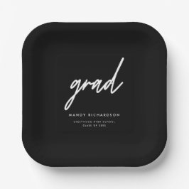 Minimalistic Black & White Custom Graduation Party ペーパープレート