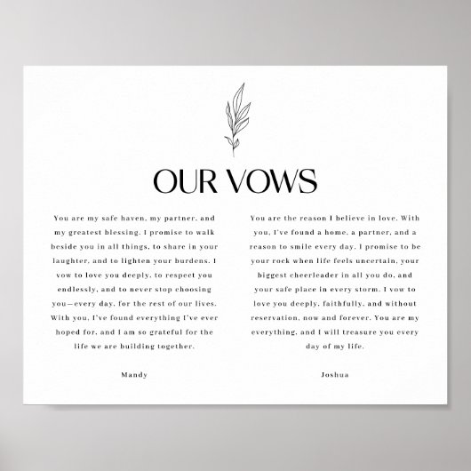 Minimalistic Black & White Leaf Wedding Vows ポスター (正面)