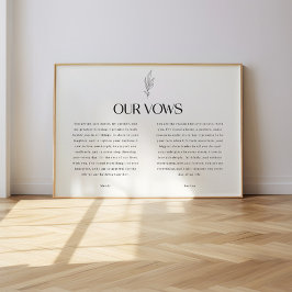 Minimalistic Black & White Leaf Wedding Vows ポスター