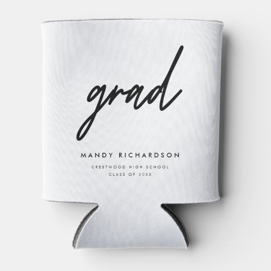 Minimalistic Black & White Script Graduation Party 缶クーラー (正面)
