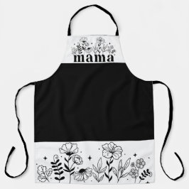 Minimalistic Black & White Wildflower Mama エプロン