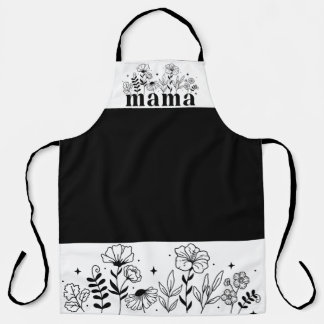 Minimalistic Black & White Wildflower Mama エプロン