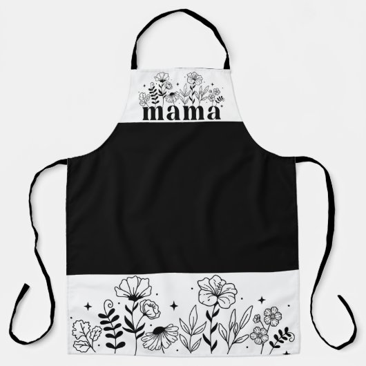 Minimalistic Black & White Wildflower Mama エプロン (正面)