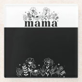 Minimalistic Black & White Wildflower Mama  ガラスコースター (正面)