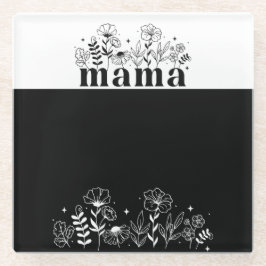 Minimalistic Black & White Wildflower Mama  ガラスコースター