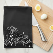Minimalistic Black & White Wildflower Mama キッチンタオル (四つ折り)