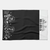 Minimalistic Black & White Wildflower Mama キッチンタオル (横)