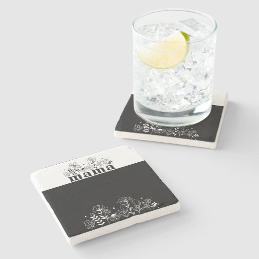 Minimalistic Black & White Wildflower Mama  ストーンコースター (横)