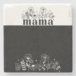 Minimalistic Black & White Wildflower Mama  ストーンコースター