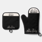 Minimalistic Black & White Wildflower Mama 鍋つかみ&鍋敷きセット (正面)