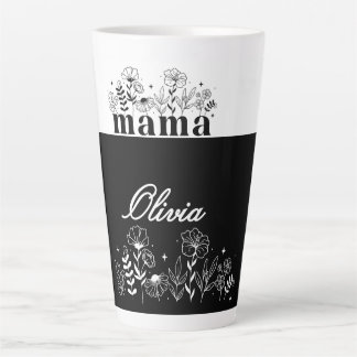 Minimalistic Black & White Wildflower Mama Custom カフェラテマグ