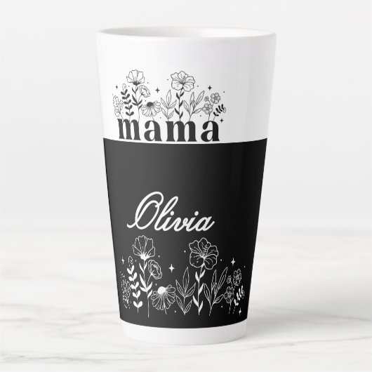 Minimalistic Black & White Wildflower Mama Custom カフェラテマグ (正面)