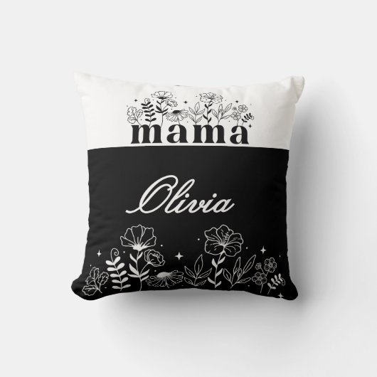 Minimalistic Black & White Wildflower Mama Custom クッション (正面)